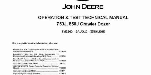 John Deere 750J, 850J Crawler Dozers with 6081HT006 Engine Operation and Test Manual TM2260