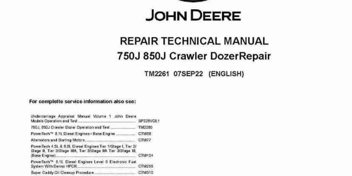 John Deere 750J, 850J Crawler Dozers with 6081HT006 Engine Repair Manual TM2261