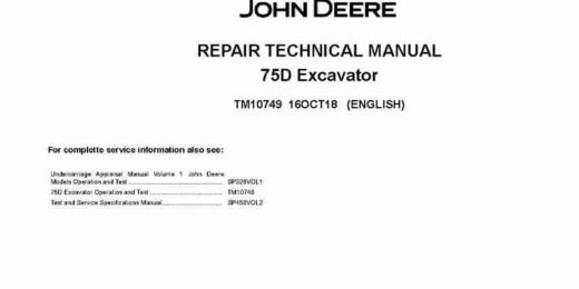 John Deere 75D Crawler Excavators Repair Manual TM10749