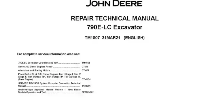 John Deere 790E LC Crawler Excavators Repair Manual TM1507