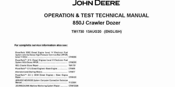 John Deere 850J Crawler Dozer Operation and Test Manual TM1730