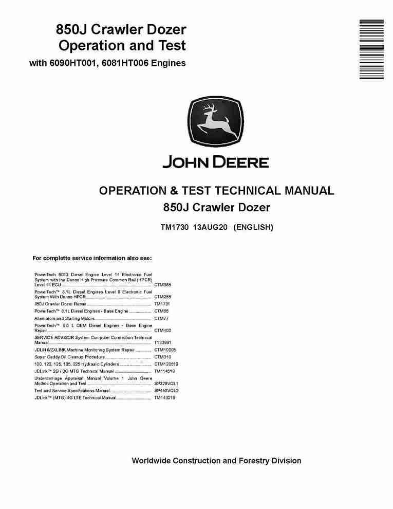 Volvo Excavators John Deere 850J Crawler Dozer Operation and Test Manual TM1730