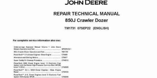 John Deere 850J Crawler Dozer Repair Manual TM1731