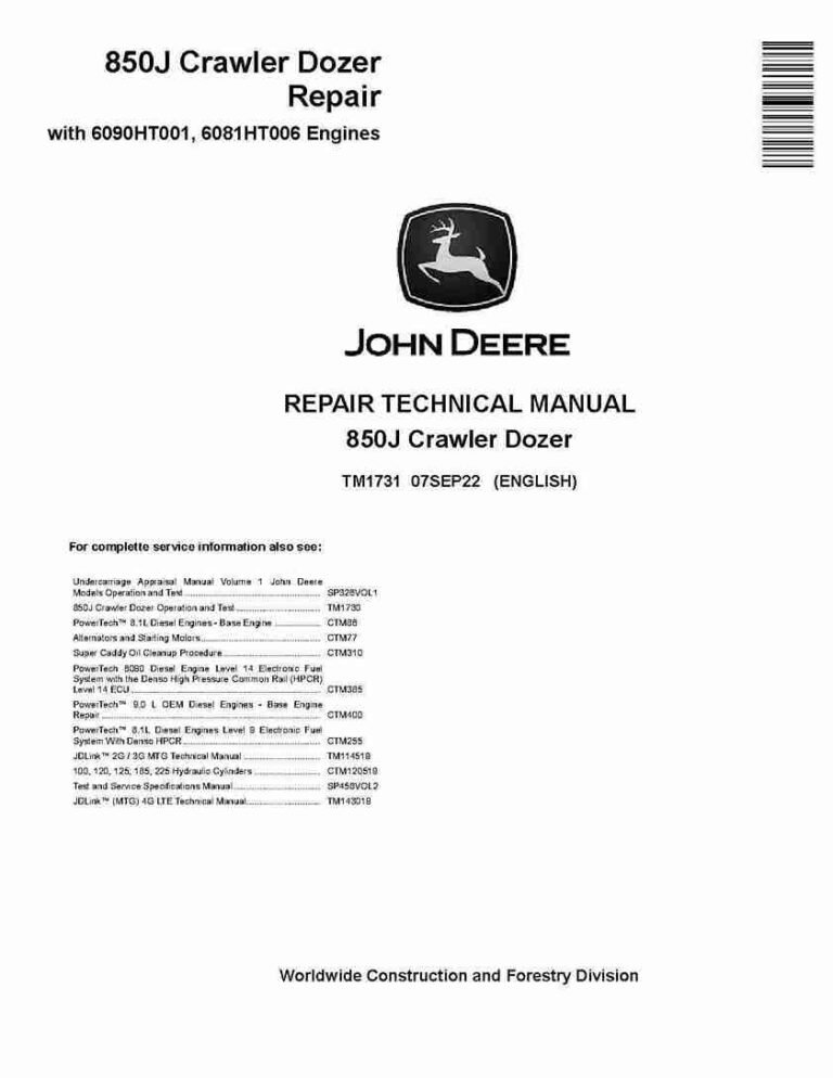 Volvo Excavators John Deere 850J Crawler Dozer Repair Manual TM1731