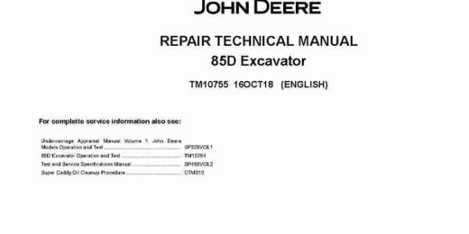 John Deere 85D Crawler Excavators Repair Manual TM10755