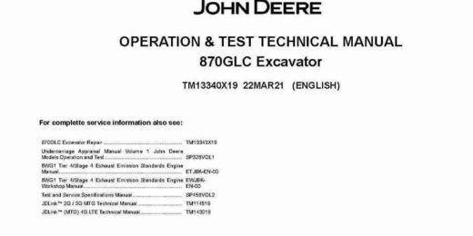 John Deere 870GLC Crawler Excavators Operation and Test Manual TM13340X19