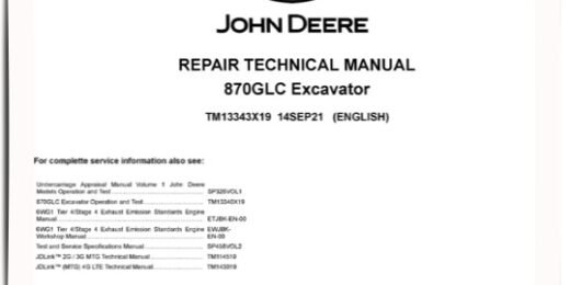 John Deere 870GLC Crawler Excavators Repair Manual TM13343X19