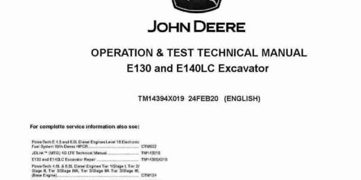 John Deere E130 and E140LC Crawler Excavators Operation and Test Manual TM14394X019