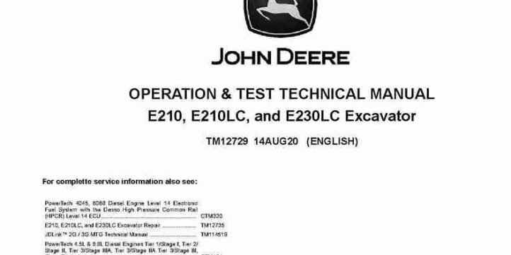 John Deere E210, E210LC and E230LC Crawler Excavators Operation and Test Manual TM12729