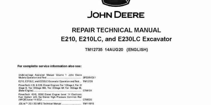 John Deere E210, E210LC and E230LC Crawler Excavators Repair Manual TM12735