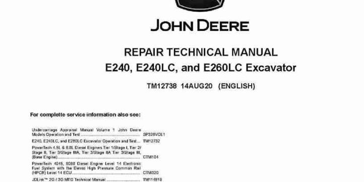 John Deere E240, E240LC and E260LC Crawler Excavators Repair Manual TM12738 John Deere E240, E240LC and E260LC Crawler Excavators Repair Manual TM12738