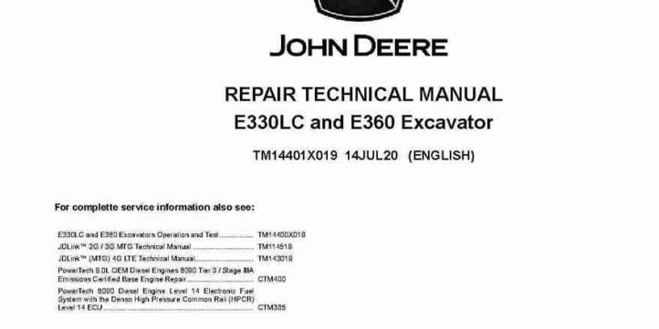 John Deere E330LC and E360 Crawler Excavators (SN. from C000001, D000001) Repair Manual TM14401X019