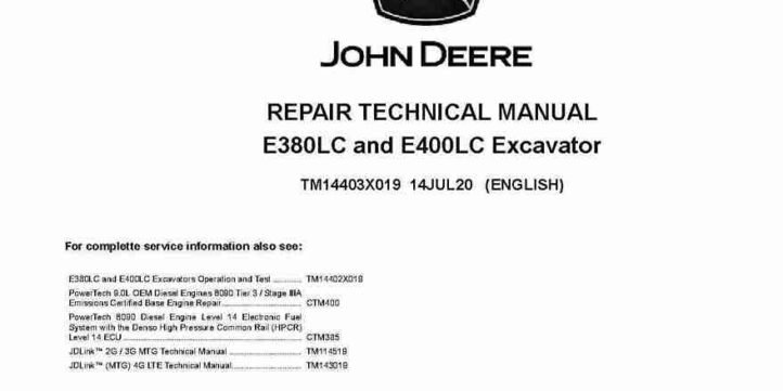 John Deere E380LC and E400LC Crawler Excavators (SN. from C000001, D000001) Repair Manual TM14403X019