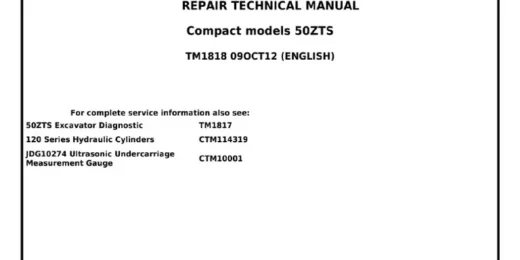 TM1818 John Deere 50ZTS Compact Excavator Repair Manual
