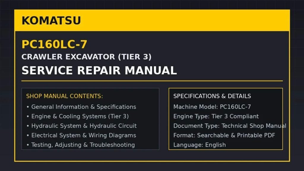Komatsu PC160LC-7 CRAWLER TIER3 EXCAVATOR Service Repair Manual